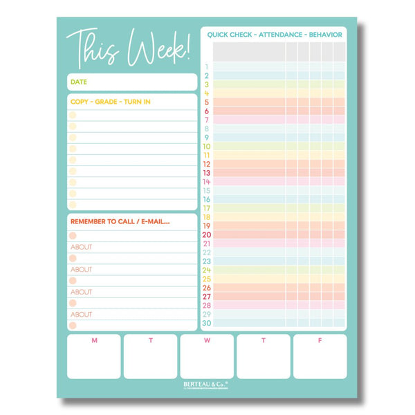 Teacher's Weekly Notepad - This Week in My Classroom | BERTEAU & Co.